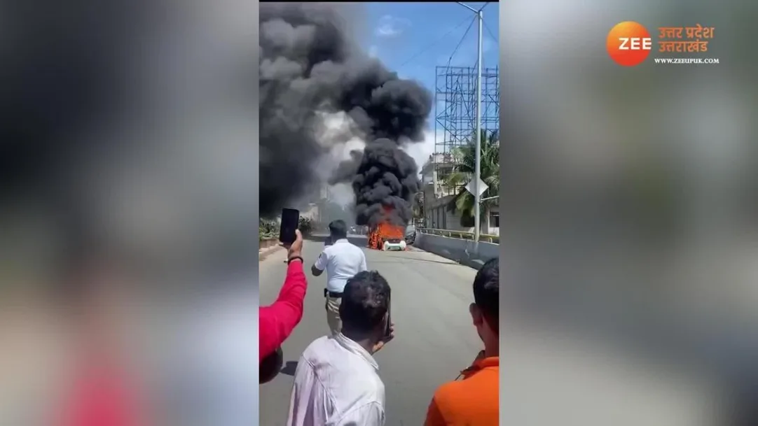 EV car caught fire on street most viral video trending on social media watch here 