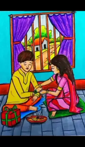 hand drawn single line sketch drawing cartoon illustration of Raksha Bandhan  celebration . Sister tying rakhi on brother's hand., Rakhi logo Stock  Vector | Adobe Stock