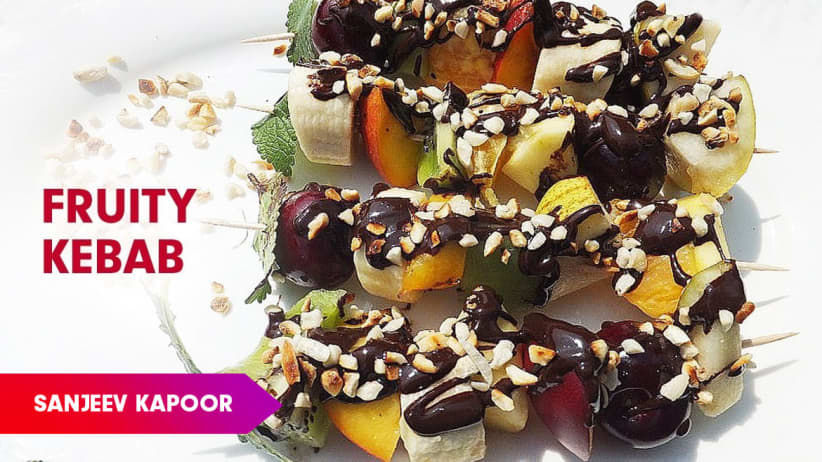 Fruit Kebab With Black Currant Dip Recipe by Sanjeev Kapoor