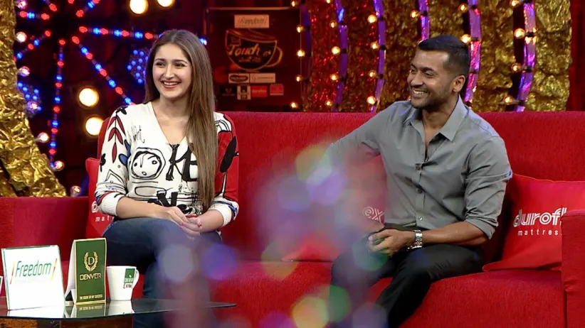 Surya and Sayesha on the show - Konchem Touchlo Unte Cheptha Season 4
