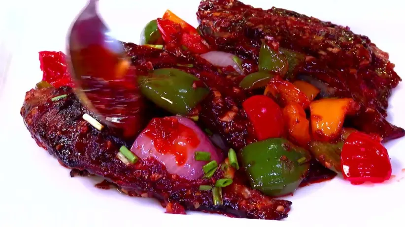 Schezwan Pomfret and Achaar Chingri'r Salad