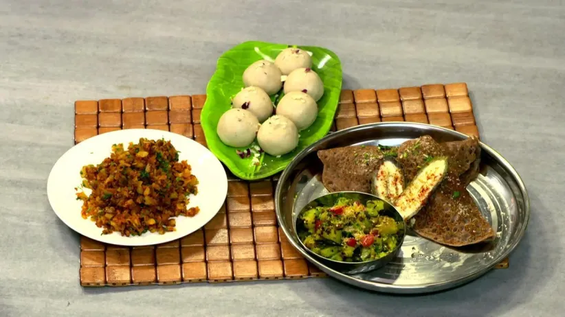 Banana Flour Dosa and Batata Bharit