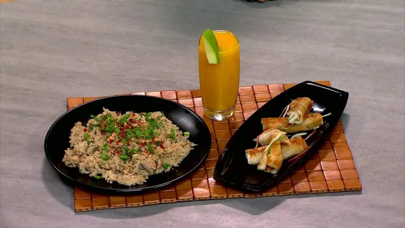 Paneer Bread Roll and Creamy Mushroom Pulav